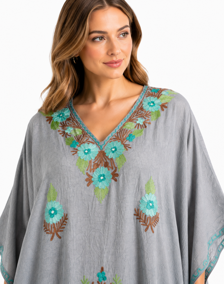 Aqua Bloom Embroidered Kaftaan